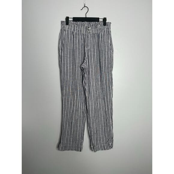 Briggs Women's Linen Blend Pull-On Wide Leg Gray + White Striped Pants Size M - Picture 1 of 8